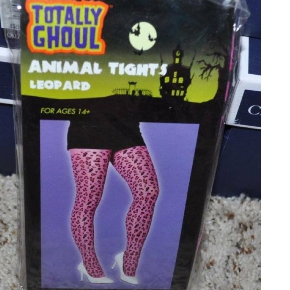 Leopard Tights Black & Pink Teen Girls Halloween Costume Accessory 14+